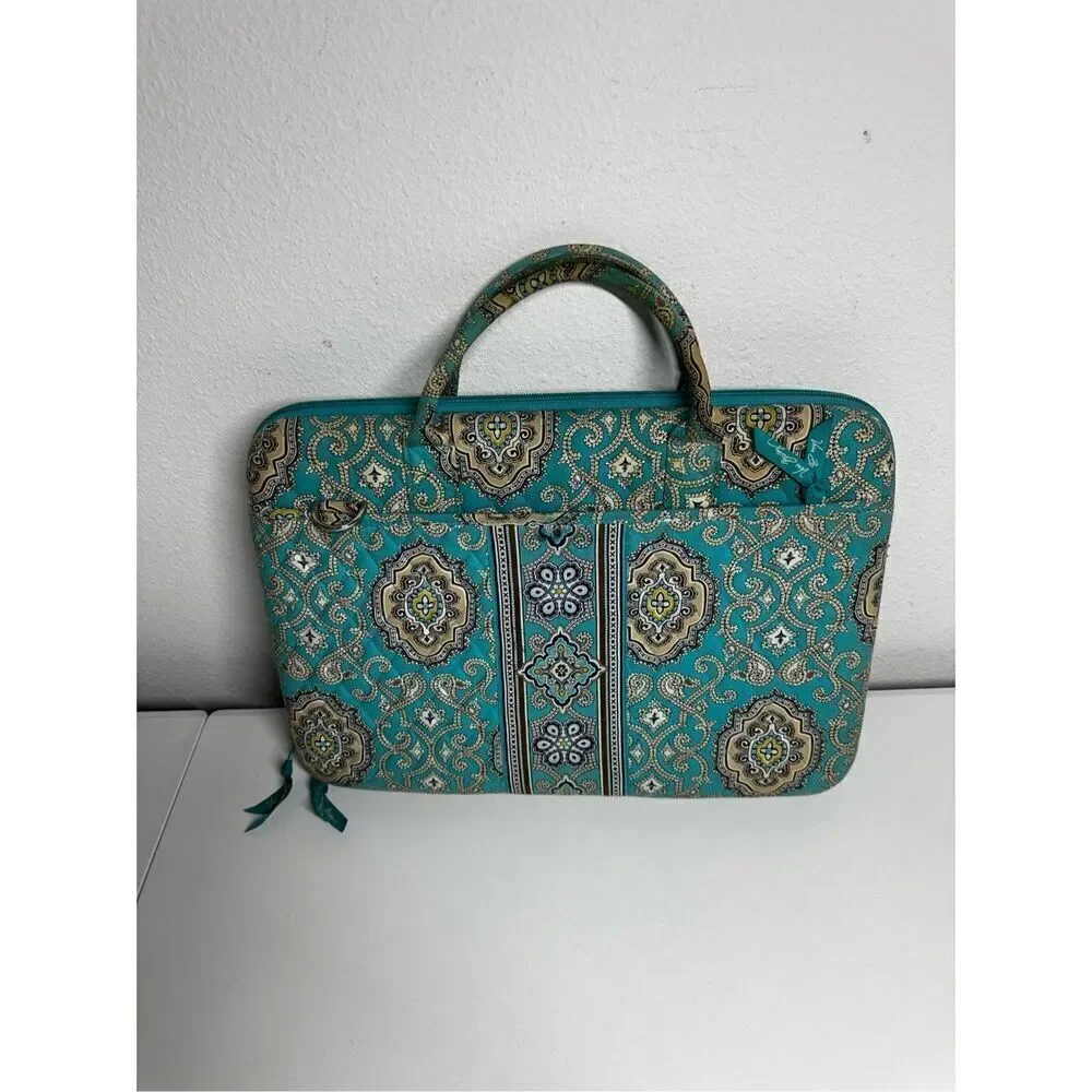 Rare Vera Bradley Laptop Portfolio Turquoise Brown Bag 17